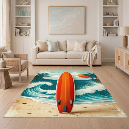 Vintage Surfboard Coastal Beach Rug