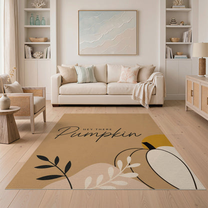 Rustic Farmhouse Brown and Tan Hey There Pumpkin Area Rug