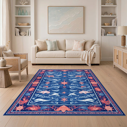 Blue Nautical Ocean Life Area Rug