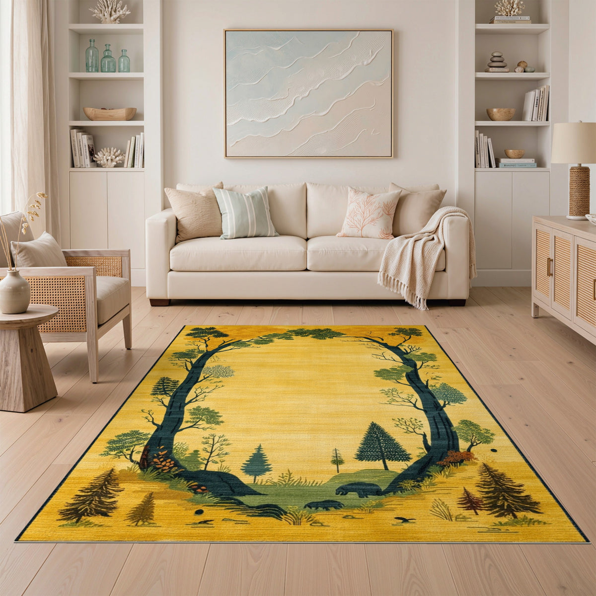 Yellow Forest Arch Bear Area Rug
