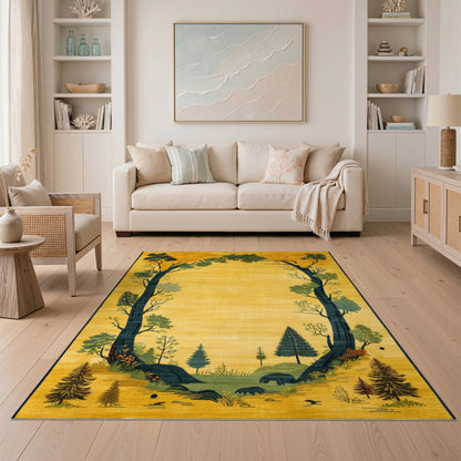 Yellow Forest Arch Bear Area Rug