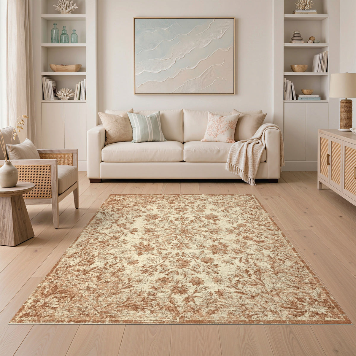 Brown Floral Vintage Distressed Area Rug
