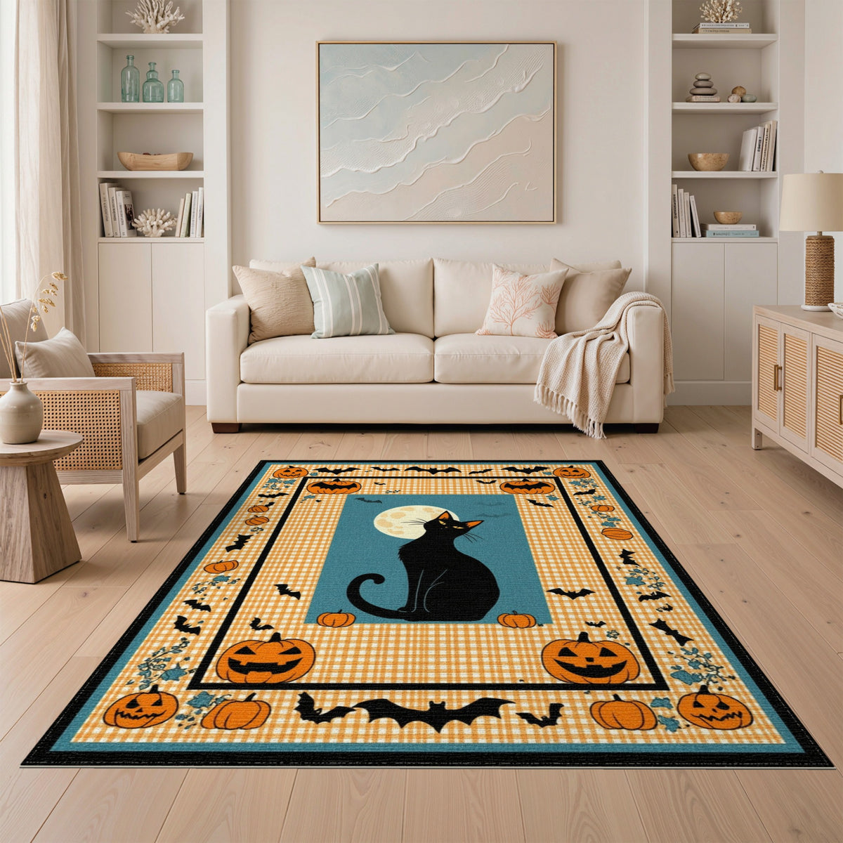 Kids Cartoon Black Cat Halloween Area Rug