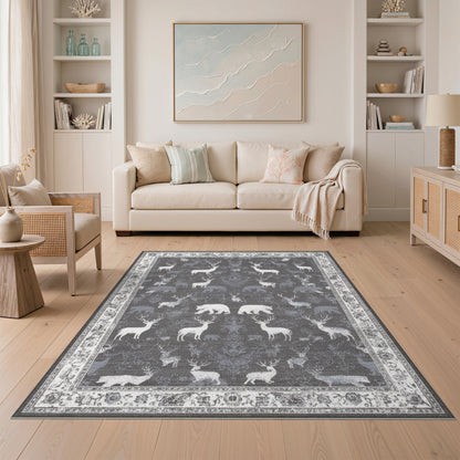 Grey Deer Bear Wildlife Area Rug