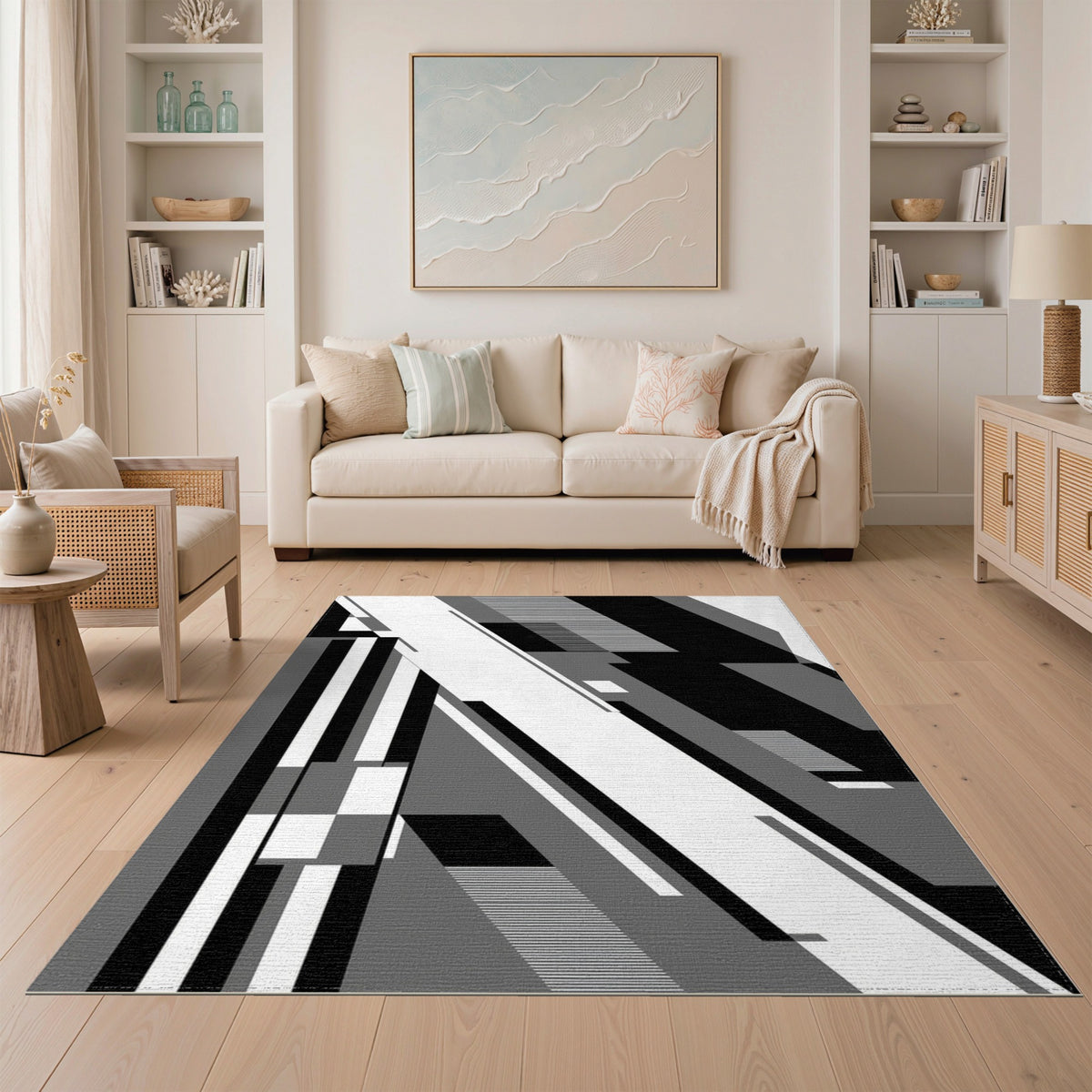 Black White Geometric Modern Area Rug