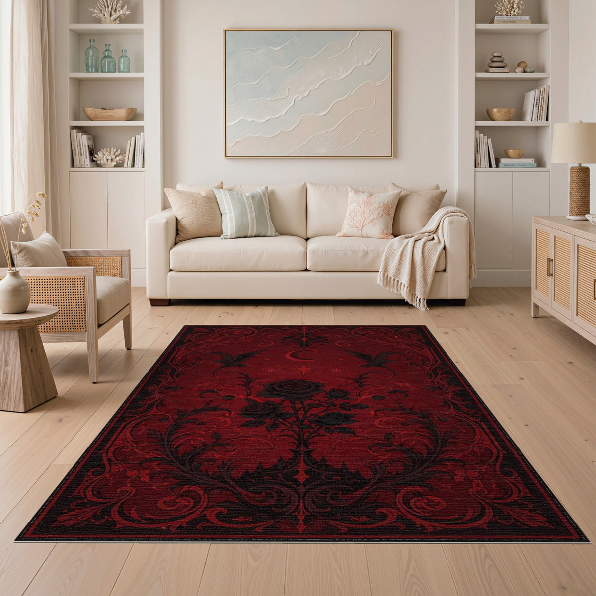 Gothic Rose Raven Red Area Rug