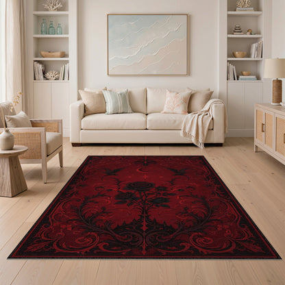 Gothic Rose Raven Red Area Rug