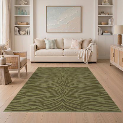 Green Wavy Stripe Washable Area Rug