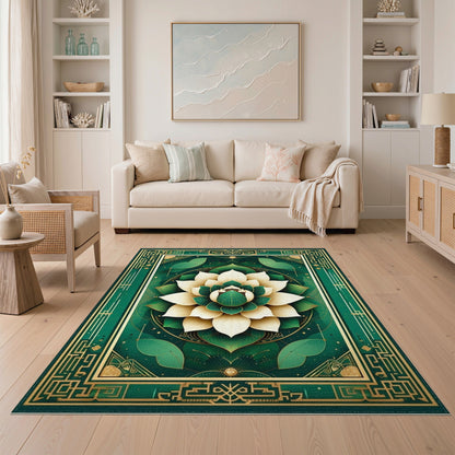 Floral Vintage Green Lotus Floral Area Rug