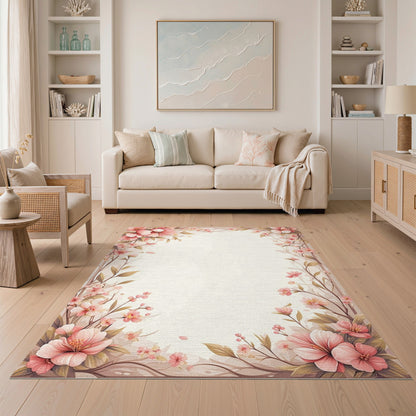 Pink Floral Vintage Washable No. 31 Area Rug
