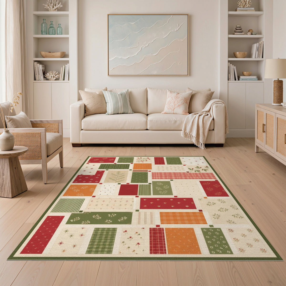 Patchwork Berry Plaid Area Rug