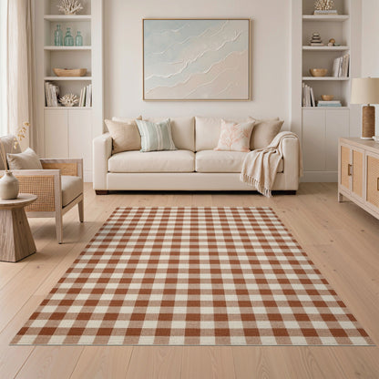 Brown and Tan Brown Gingham Checkered Area Rug
