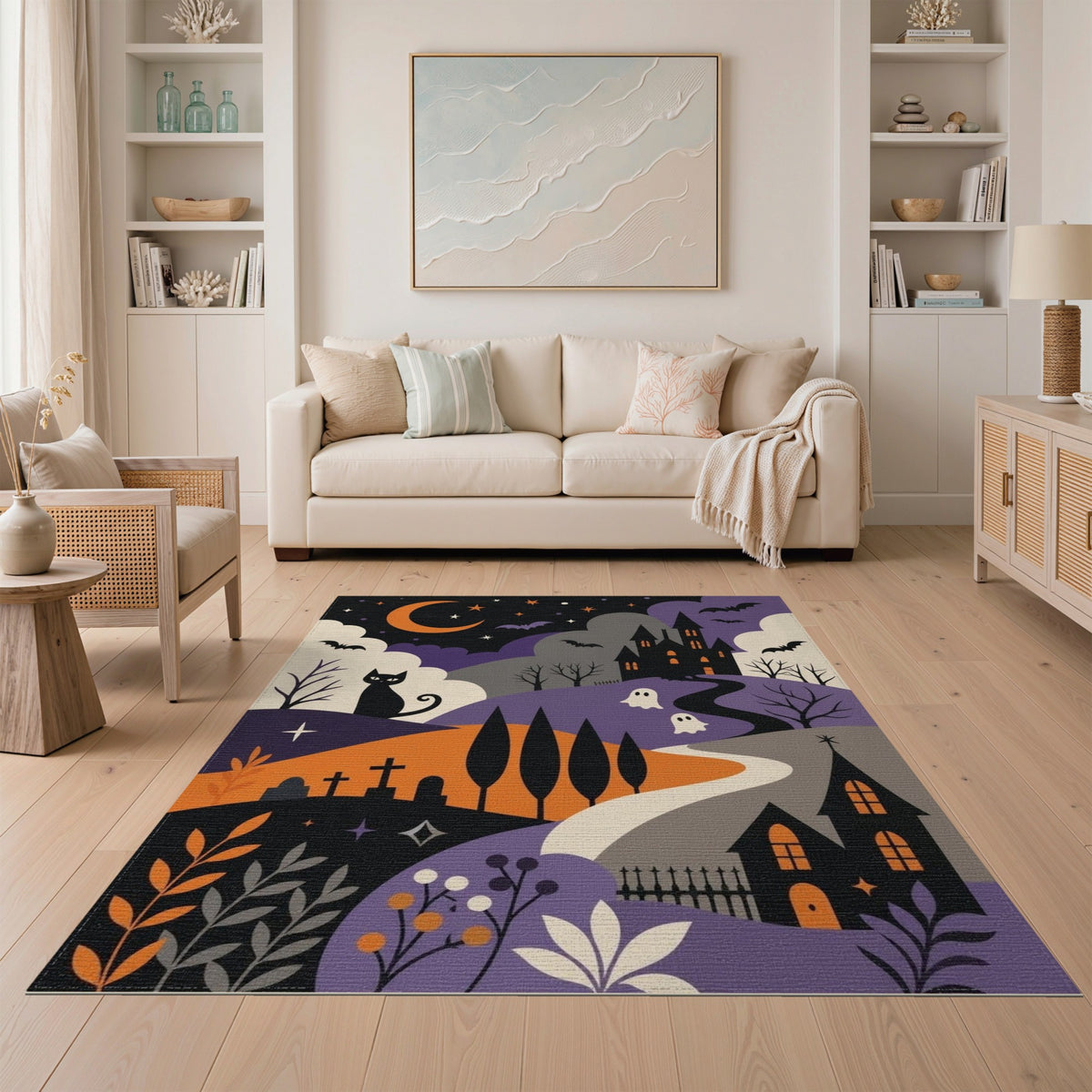 Spooky Halloween Castle Purple Kids Area Rug