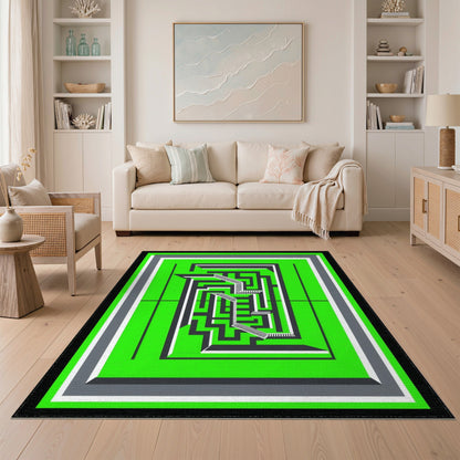 Green Geometric Modern Green Geometric Maze Area Rug