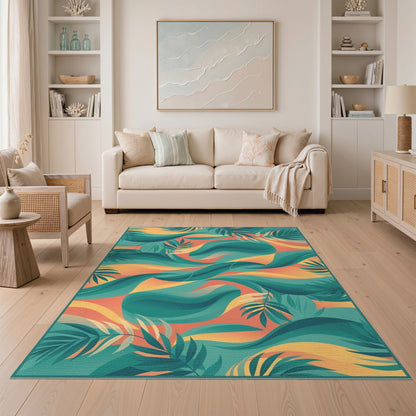 Blue Teal Abstract Palm Area Rug