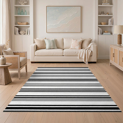 Black White Striped Geometric Area Rug