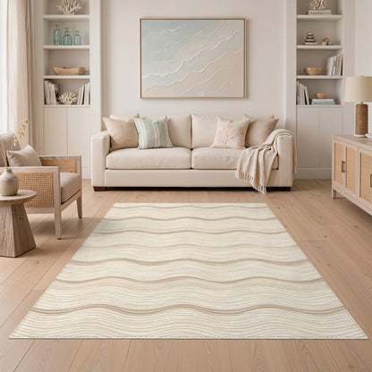 Beige Wavy Abstract No. 18 Area Rug