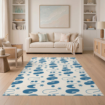 Blue Cartoon Smiley Kids Area Rug