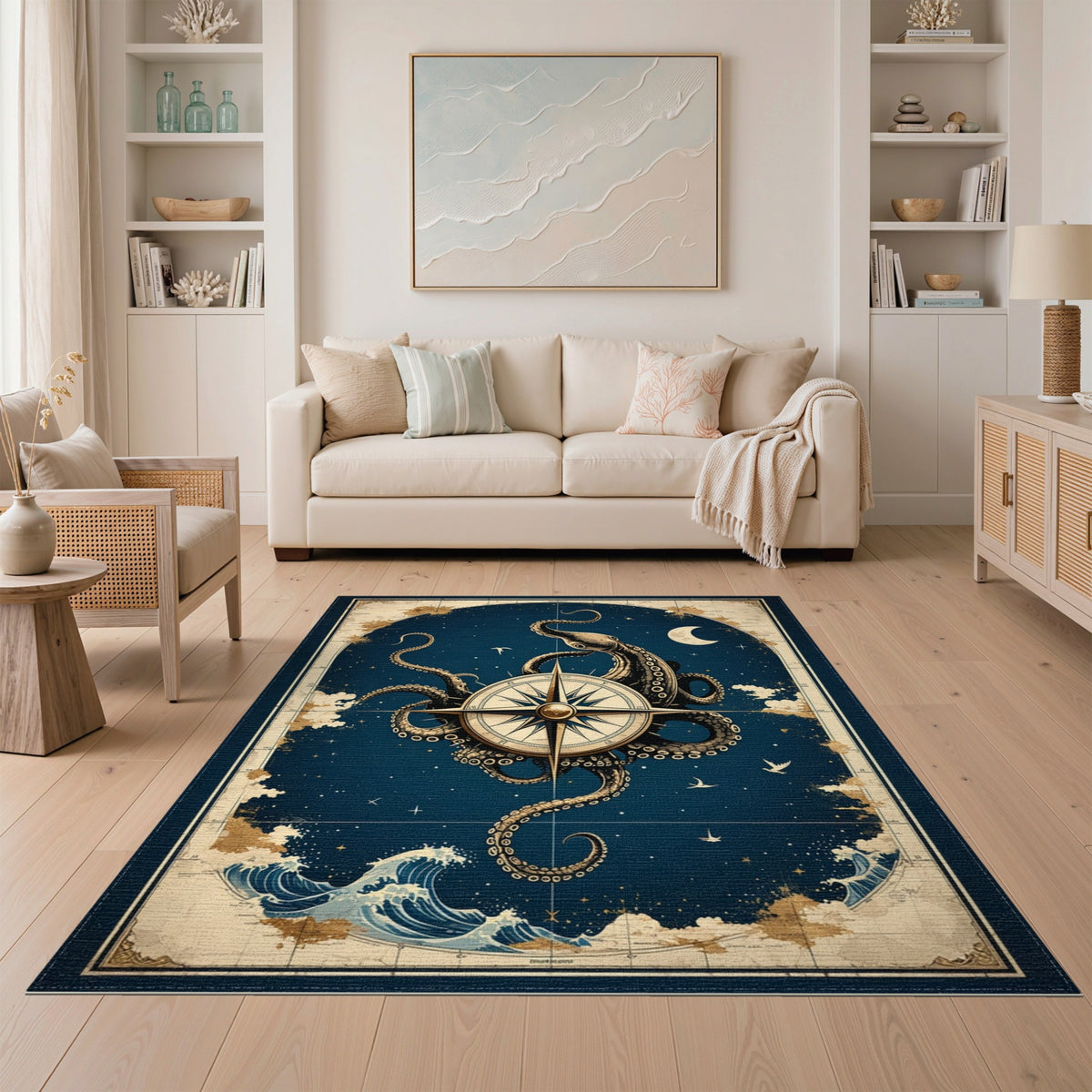 Octopus Compass Vintage Area Rug