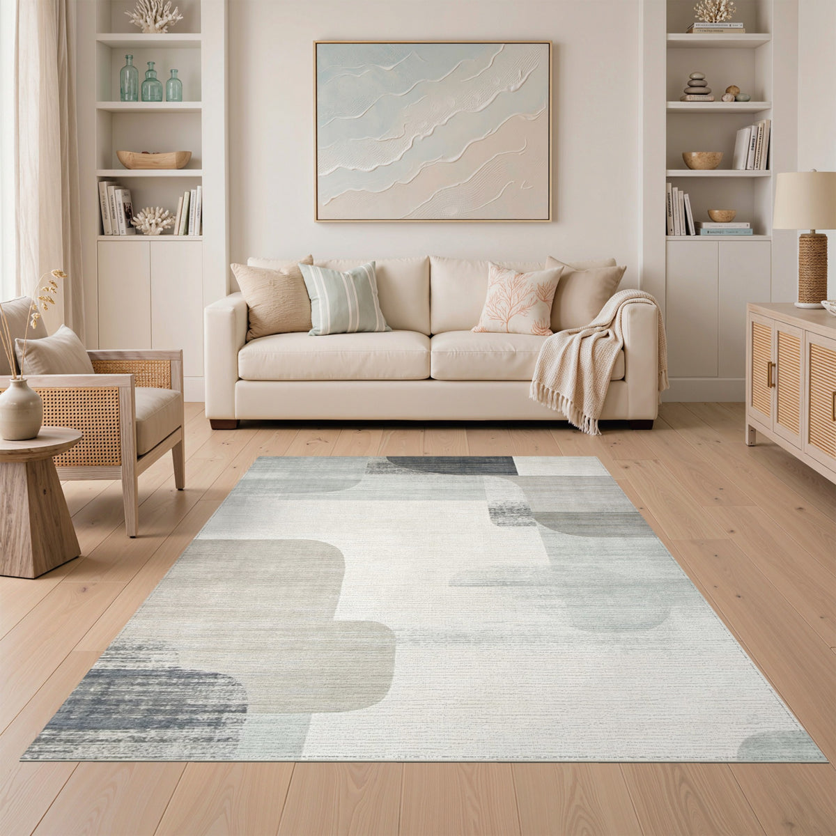 Grey Abstract Shapes Abstract Area Rug