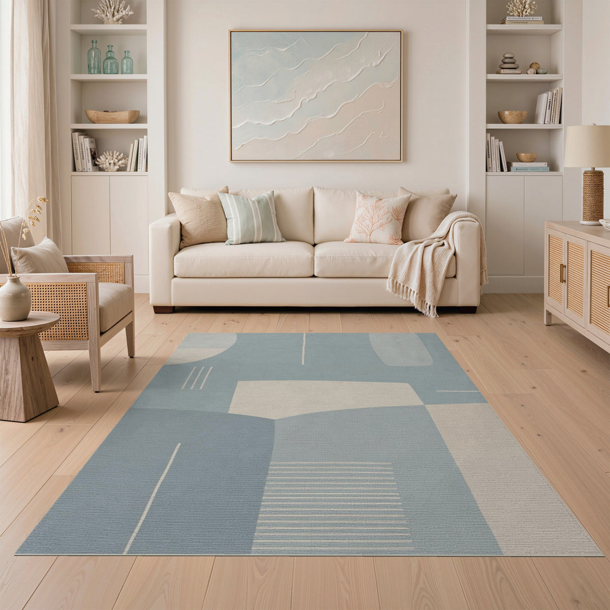 Modern Geometric Blue Area Rug