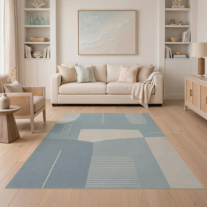 Modern Geometric Blue Area Rug