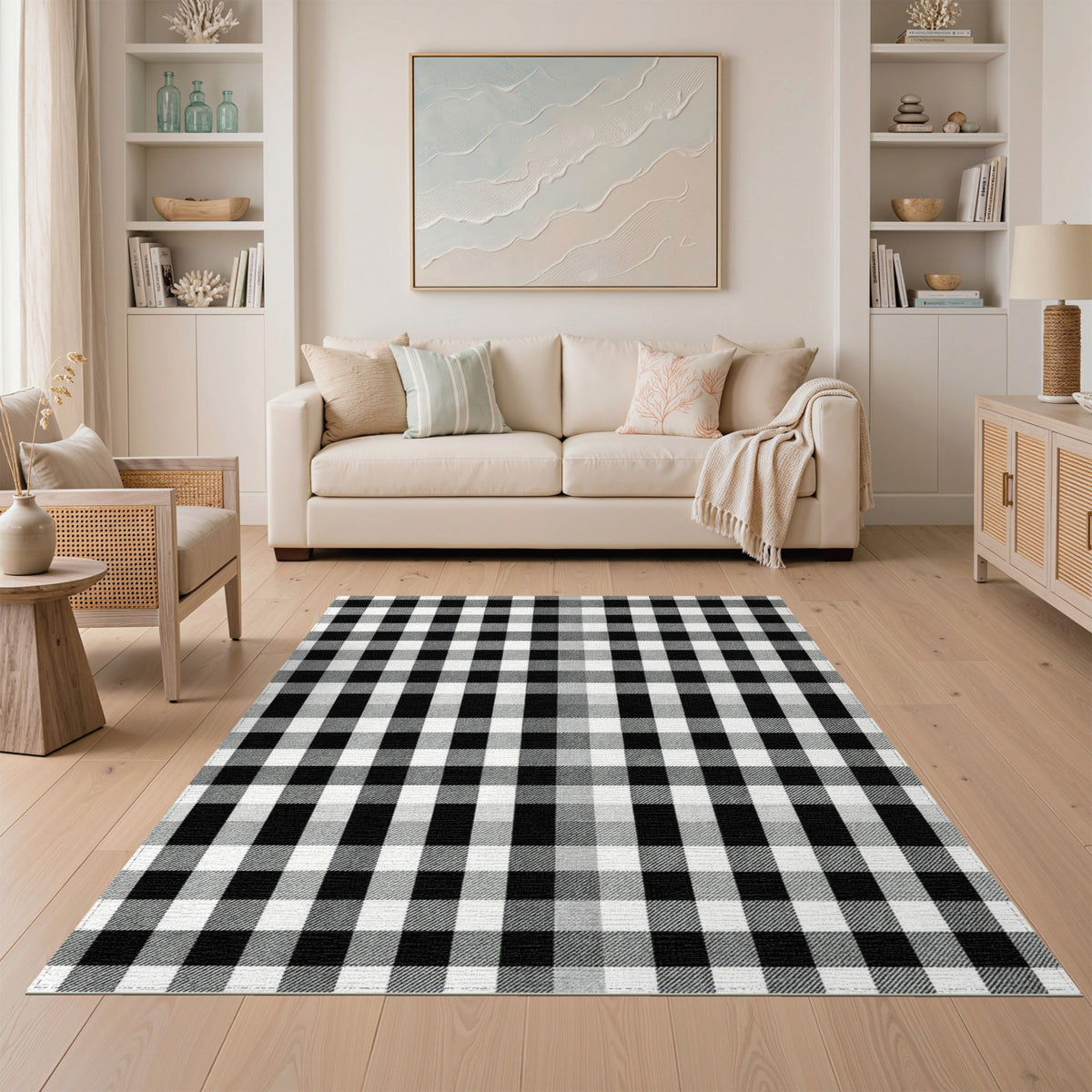 Geometric Modern Black and White Checkered Area Rug