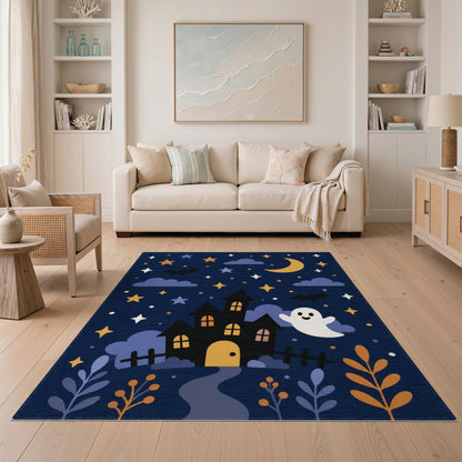 Spooky Ghost Haunted House Kids Cartoon Area Rug
