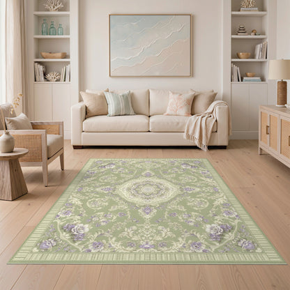 Sage Green Floral Vintage Area Rug