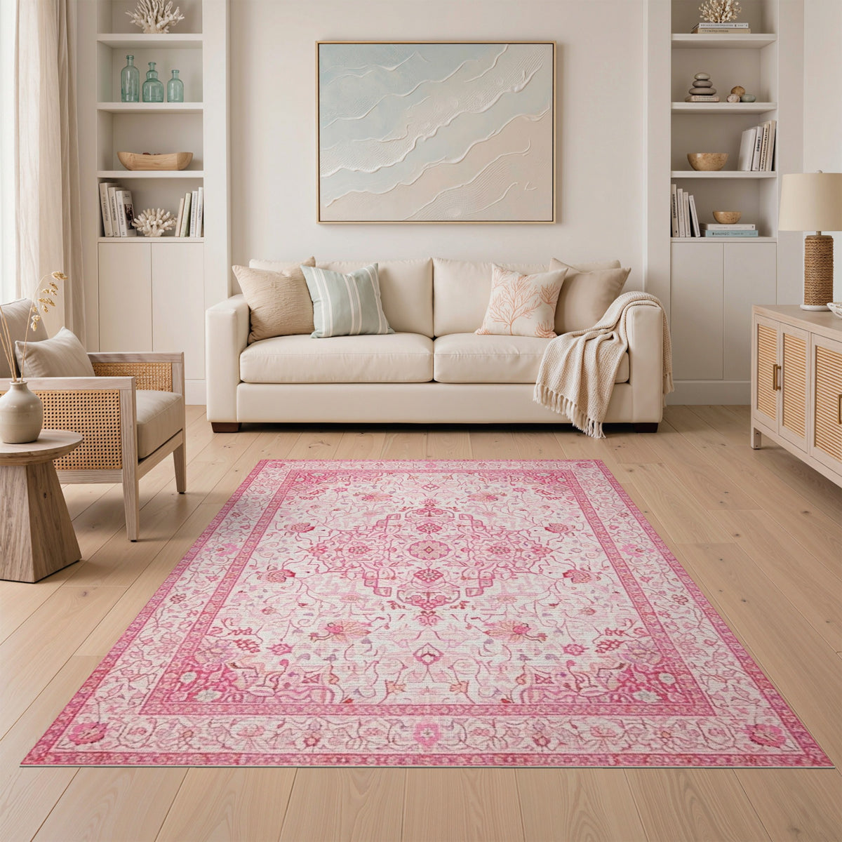 Pink Floral Vintage Area Rug
