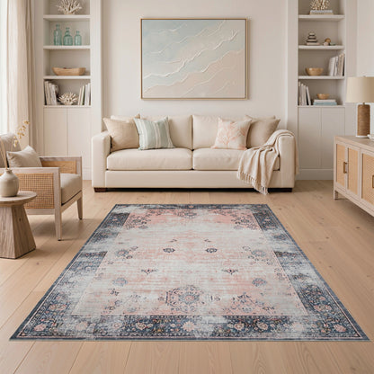 Pink Distressed Vintage Floral No. 7 Area Rug
