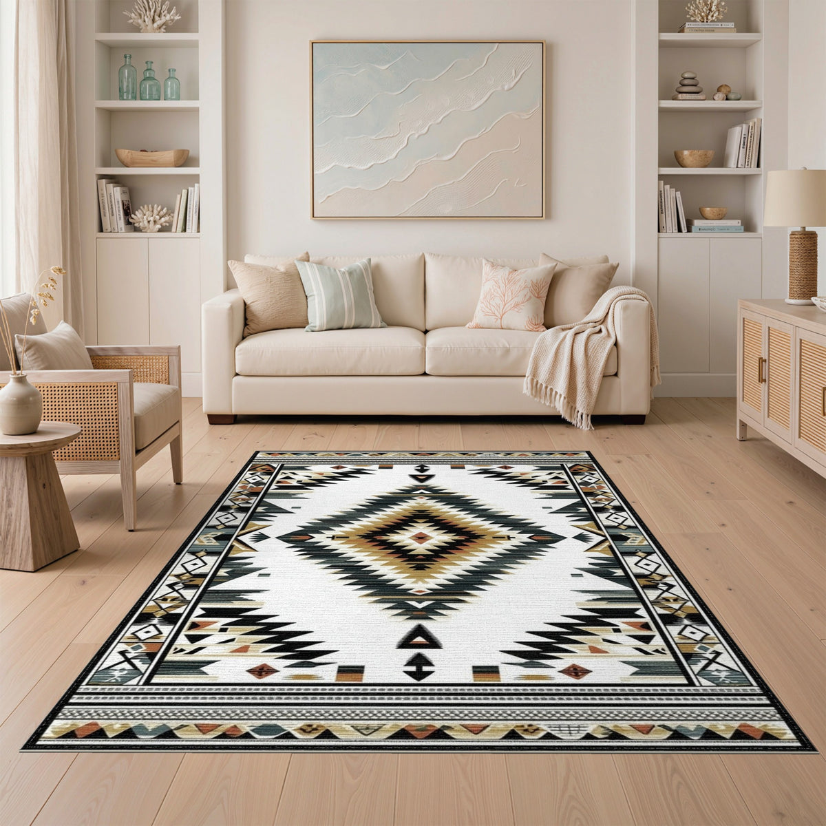 Black and White Southwestern Black White Geometric Area Rug