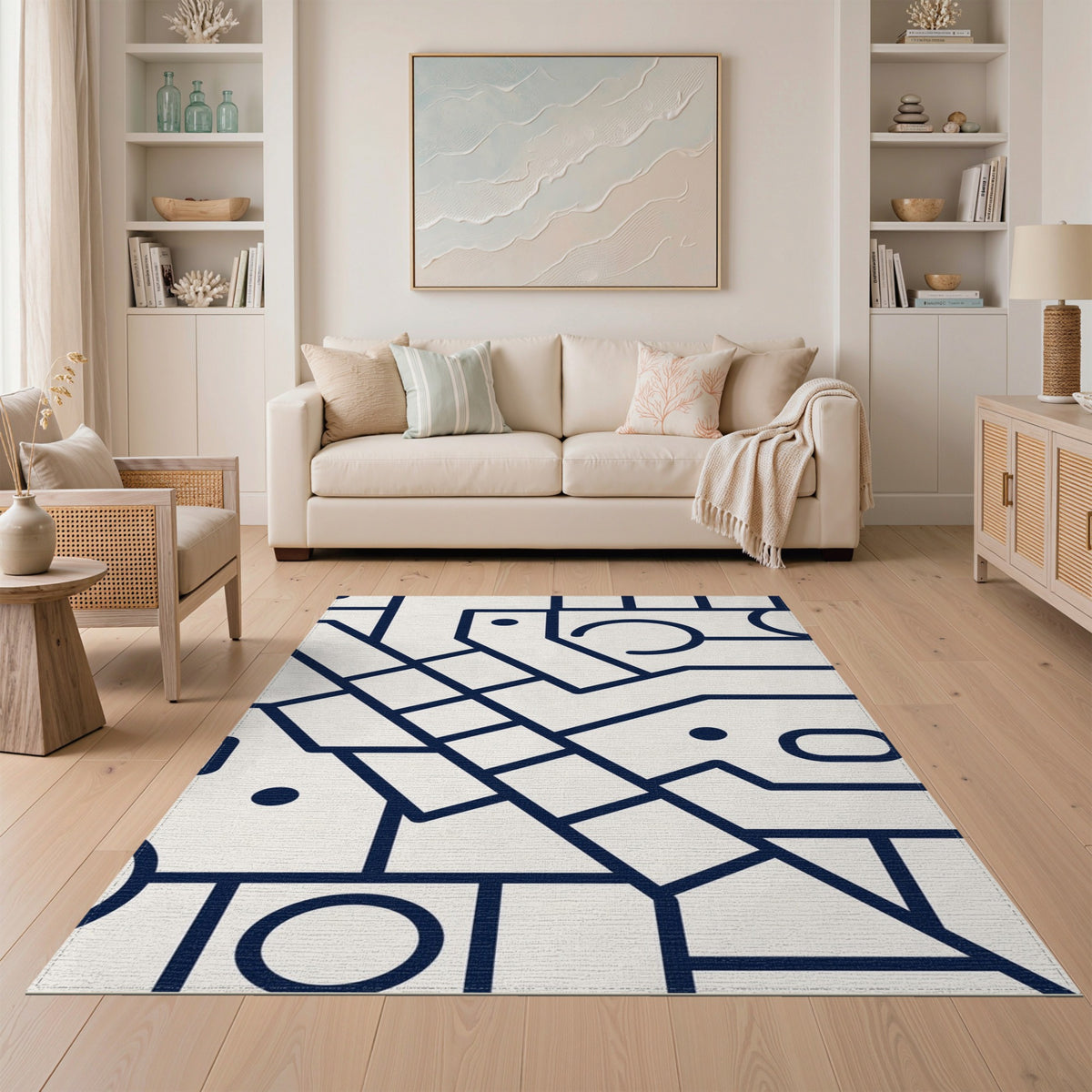 Blue and Teal Navy Geometric Area Rug