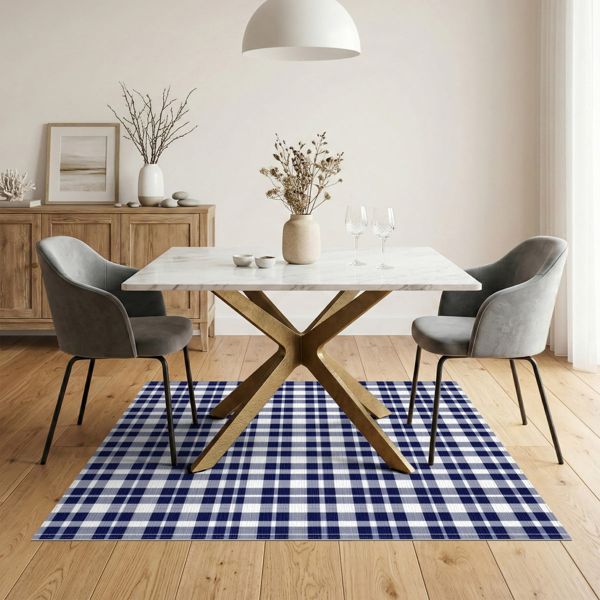 Washable Navy Blue Checkered Washable Area Rug