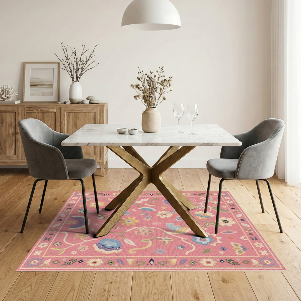Pink Floral Vintage Area Rug
