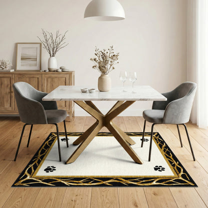 Black Paw Print Gold Branch Area Rug