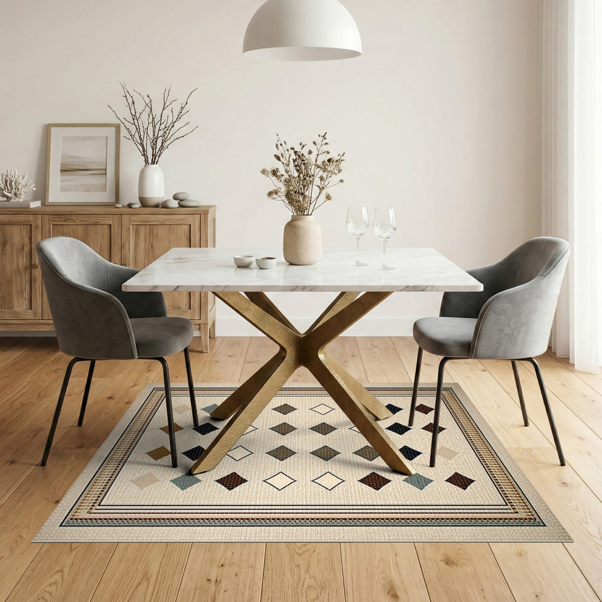 Beige Geometric Diamond Area Rug