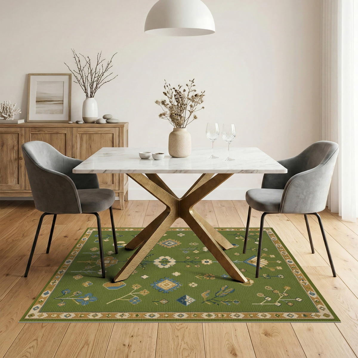 Green Floral Vintage Area Rug