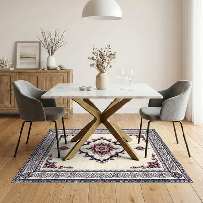 Beige Navy Persian Medallion Area Rug