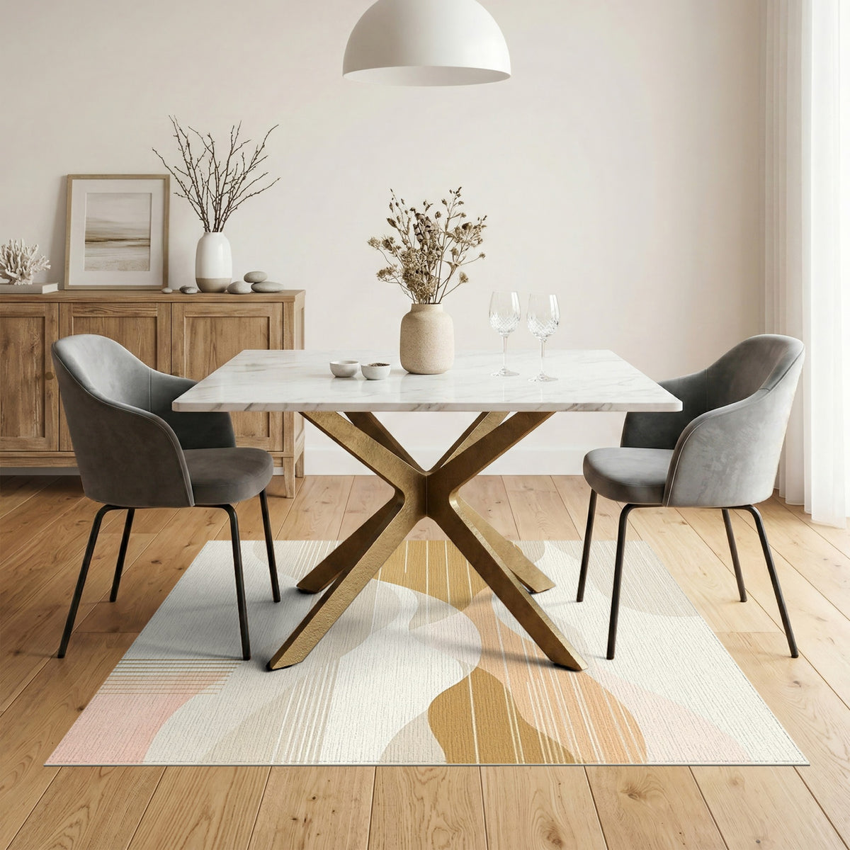 Beige Abstract Wave Area Rug