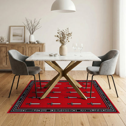 Red Sword Grid Area Rug