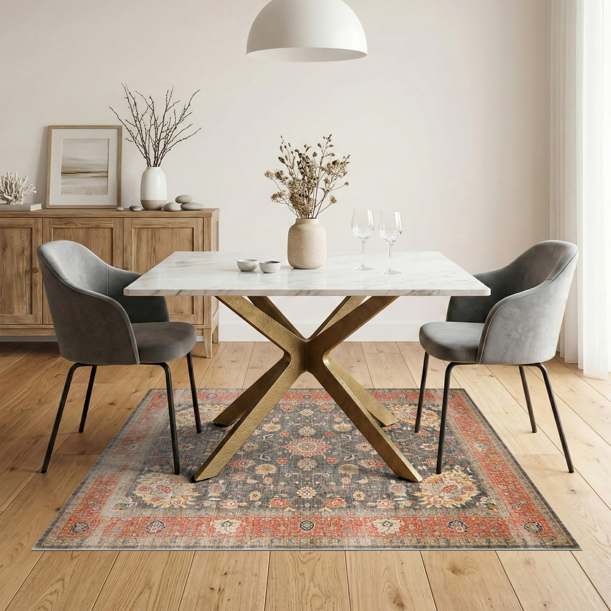 ODIKA Grey Persian Floral Area Rug