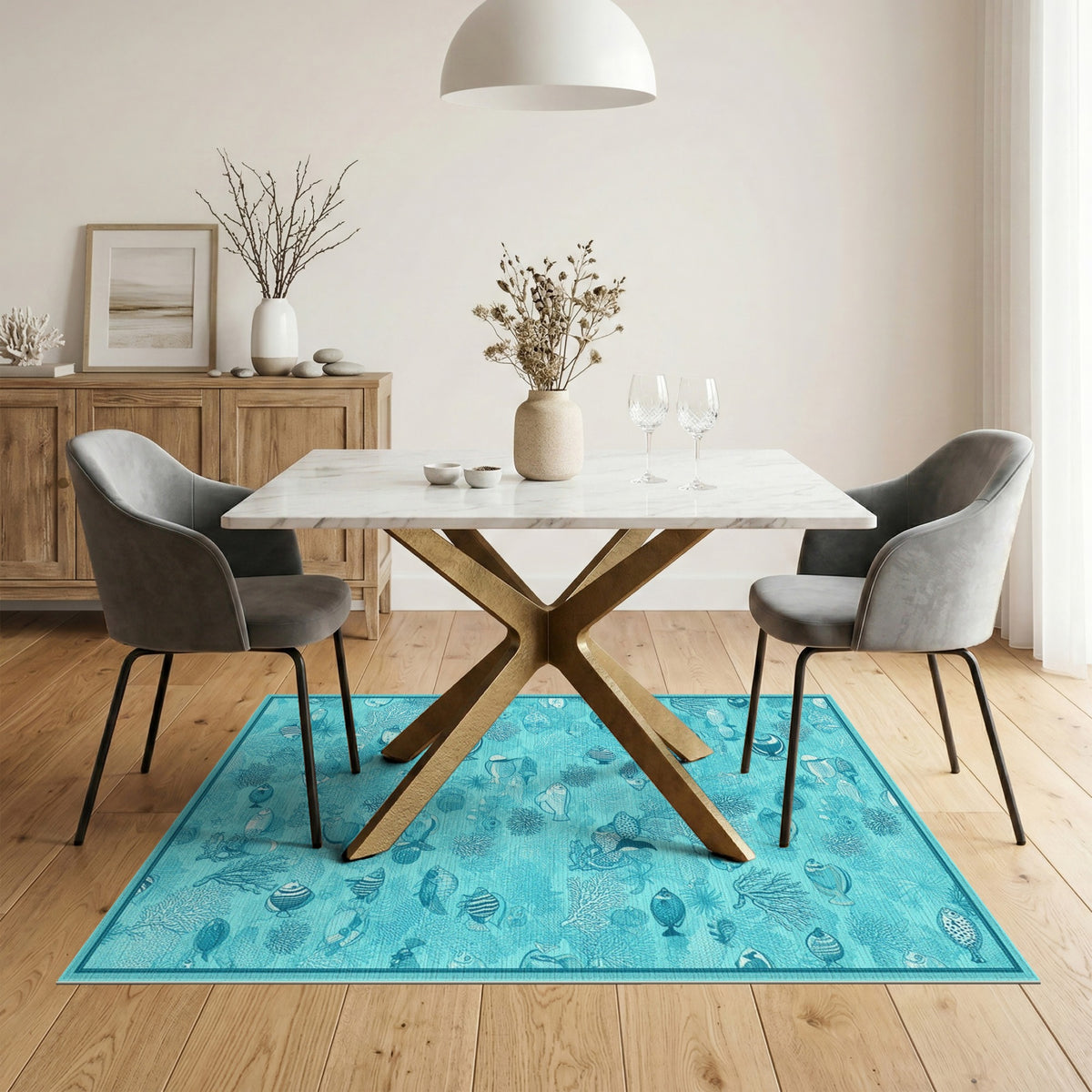 Teal Ocean Fish Coral Area Rug