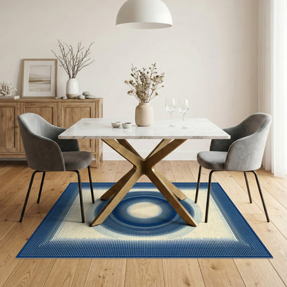 Blue Concentric Circles Geometric Rug
