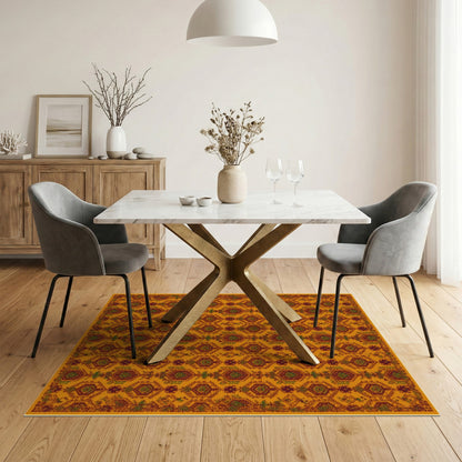 Orange Southwestern Hexagon Area Rug