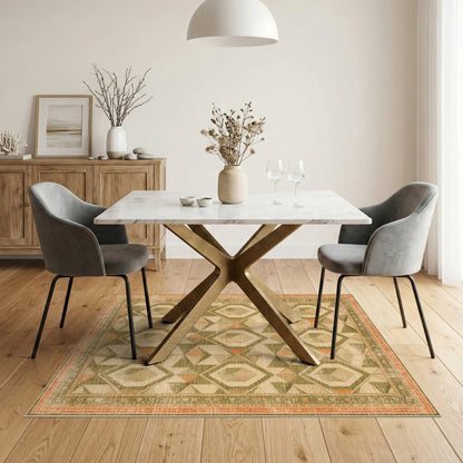 Distressed Green Geometric Diamond Area Rug