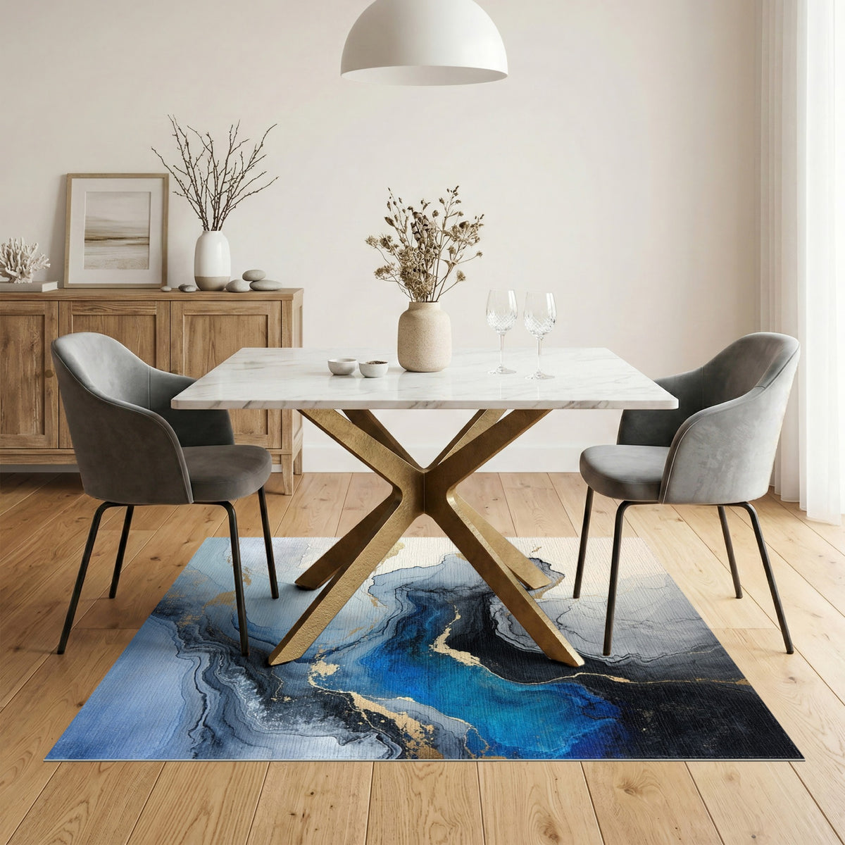 Blue and Teal Blue Teal Abstract Marble Area Rug