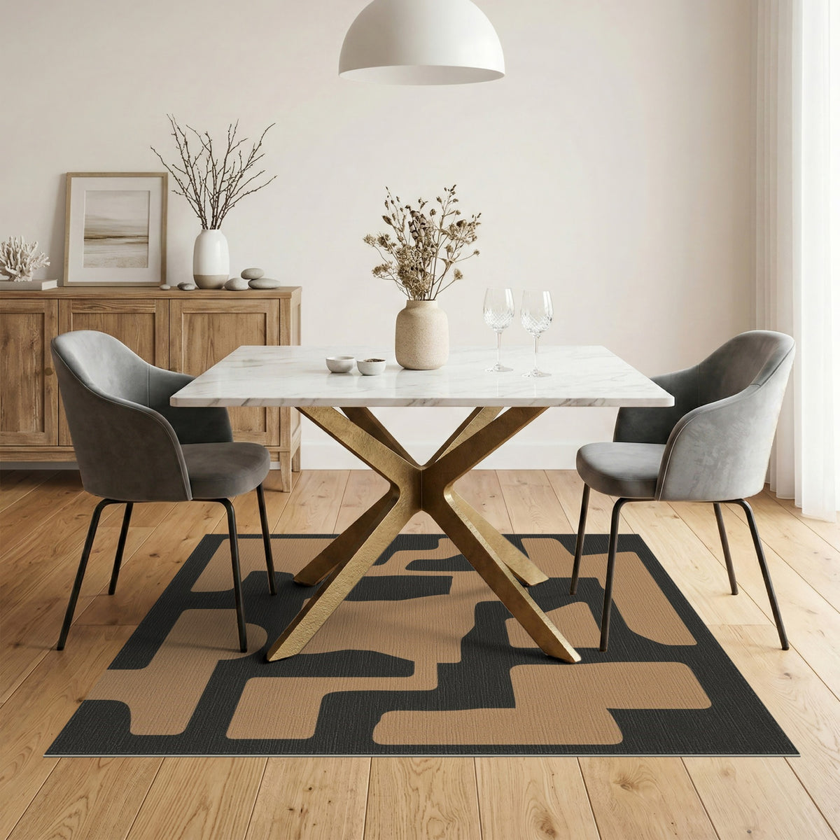 Tan Abstract Form Area Rug