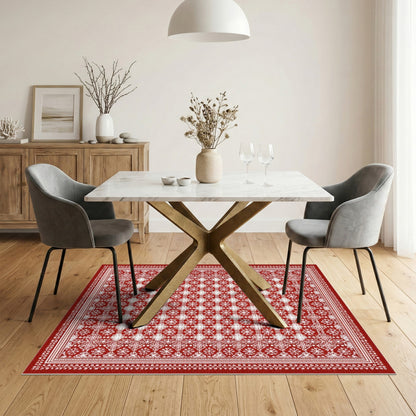 Red Snowflake Geometric Area Rug