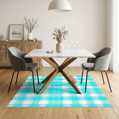 Turquoise Plaid Washable Area Rug